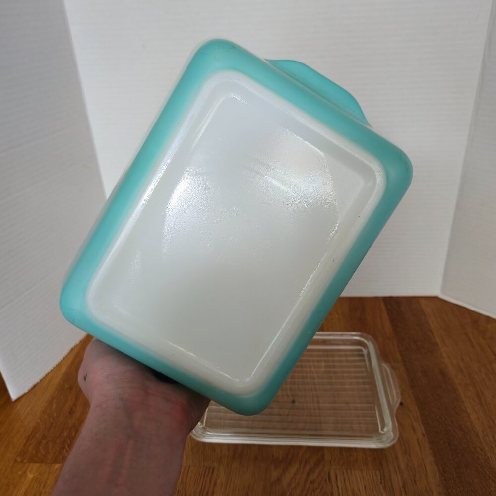 Vintage Pyrex 503 Turquoise Fridgie Aqua Refrigerator Dish w/ Ribbed Lid 1.5 Qt - Picture 8 of 8